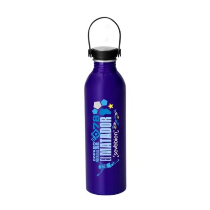 Botella metálica azul con diseño Argentina 2026 y tapa con asa