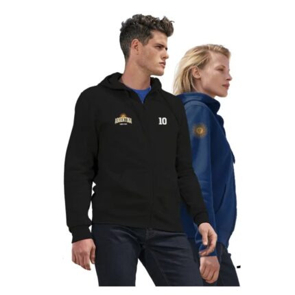 Buzos unisex Argentina en negro y azul con diseños deportivos