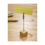Porta notas de madera con clip metálico para escritorio