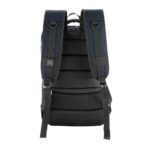 Mochila ergonómica negra con correas acolchadas y panel trasero respirable
