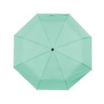 Paraguas verde menta abierto visto desde arriba, diseño octogonal con ocho paneles y centro negro