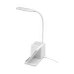 Lámpara blanca con porta lápices y ranura para celular
