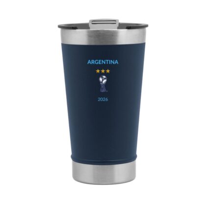 Vaso térmico azul con diseño Argentina, copa y tres estrellas