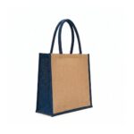 Tote bag de jute color natural con manijas azul marino