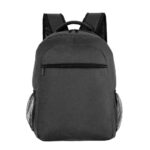 Mochila gris con bolsillo frontal y bolsillos laterales de red