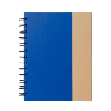 Cuaderno anillado con tapa azul y beige y espiral negro