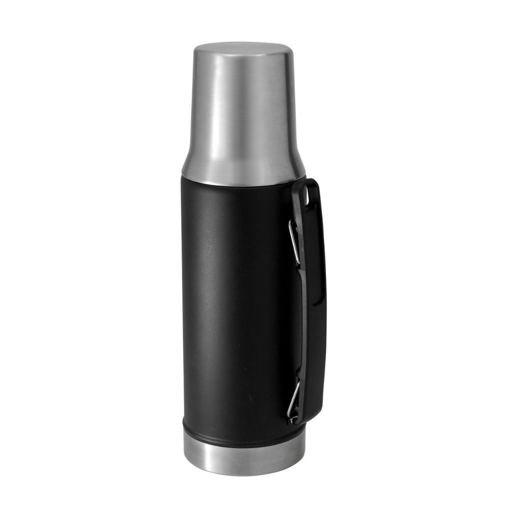 Termo con mate dual negro Termo con mate dual negro con tapa hermética y diseño práctico para llevar