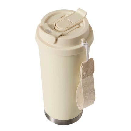 Mug térmico Lungo beige con tapa hermética y diseño moderno